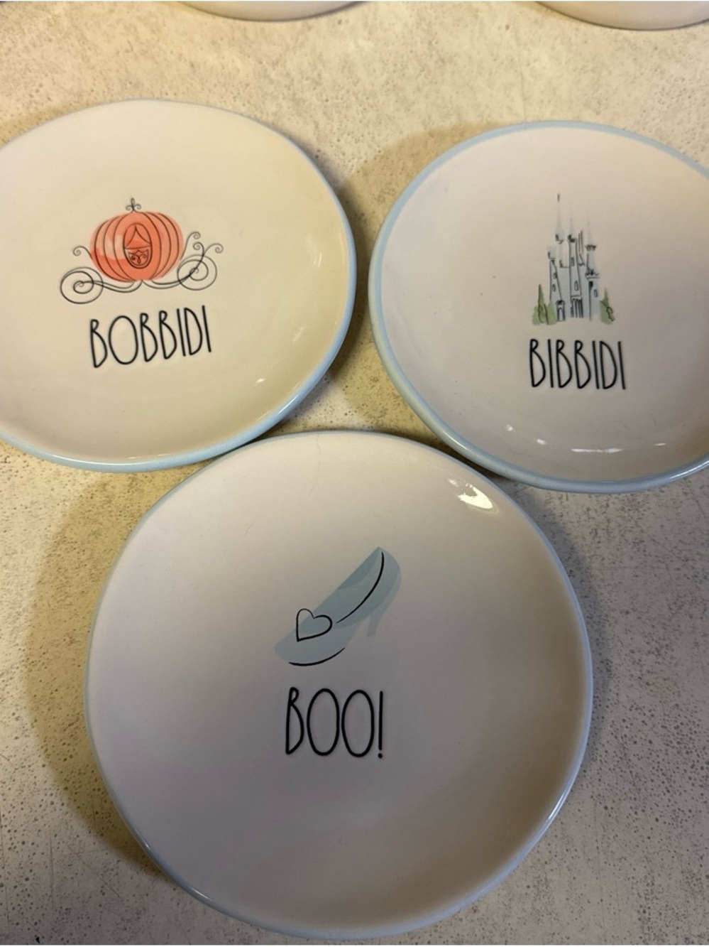 Bobbidi Bibbidi Boo Ceramic Accent Plates - White with Light Blue Trim